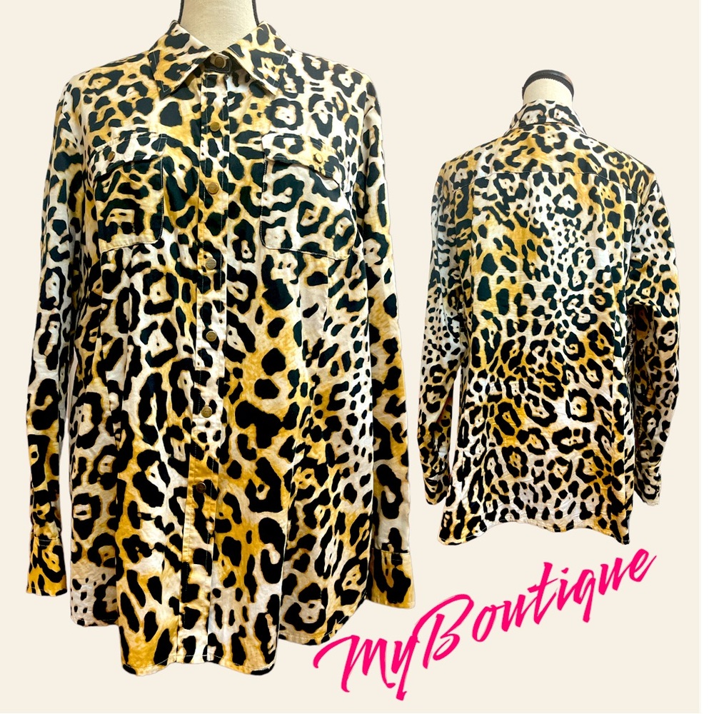 Jones New York Signature Woman Leopard Print Button Shirt Blouse 2X - Picture 2 of 8